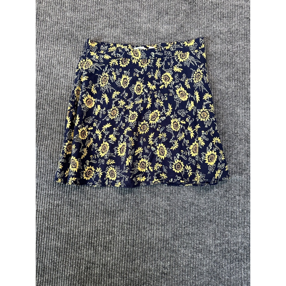Kimchi Blue Floral Mini Skirt Small Navy Yellow Sunflower Woven Boho